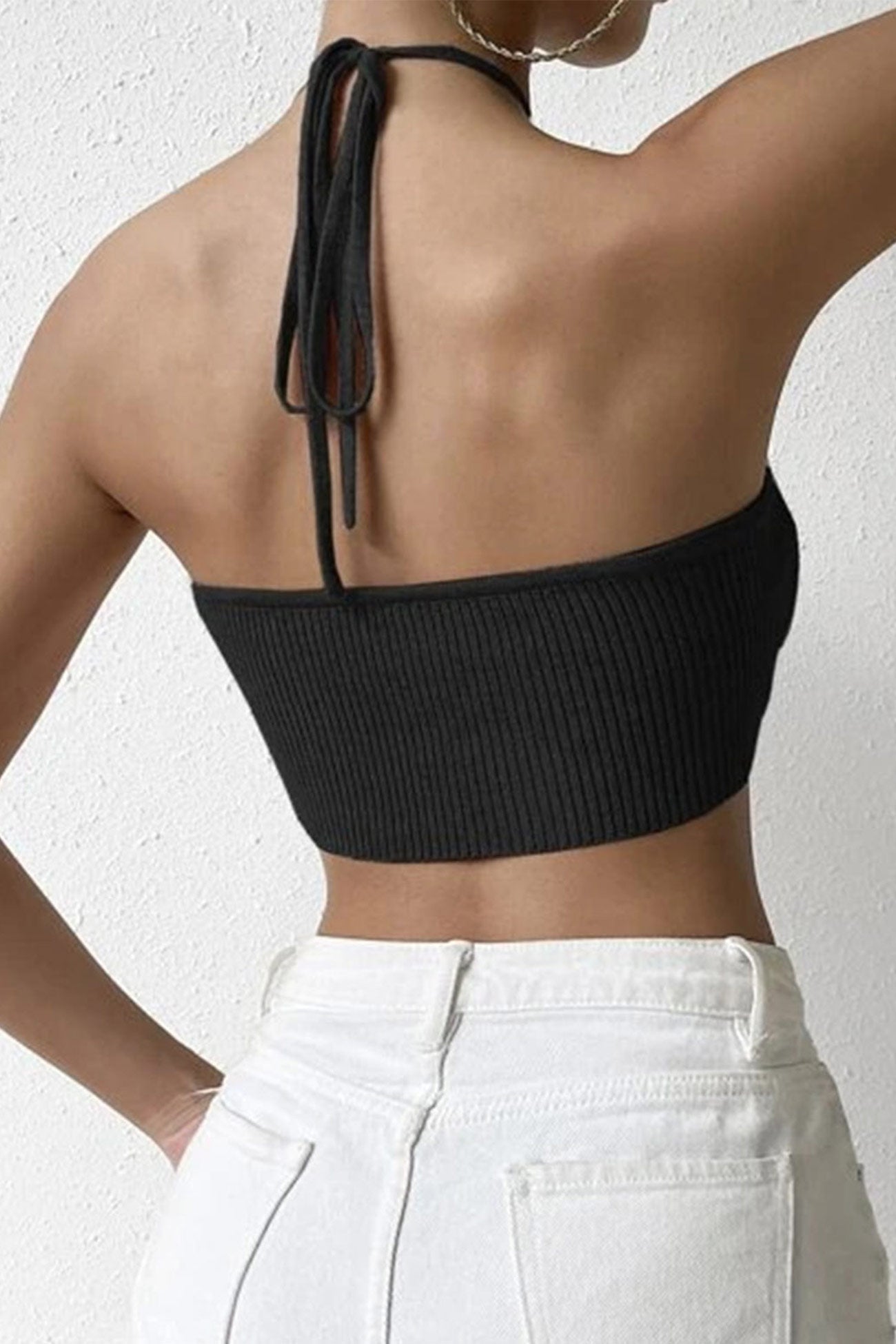 Solid Halter Ribbed Crop Top