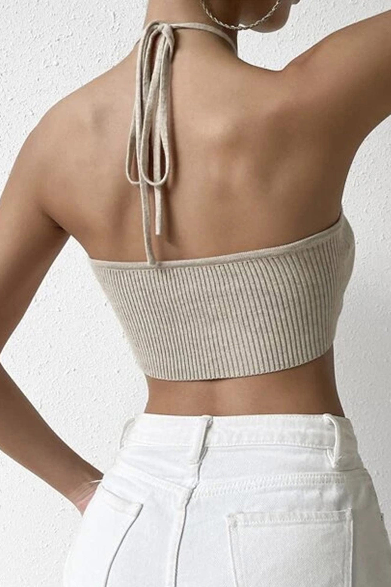 Solid Halter Ribbed Crop Top