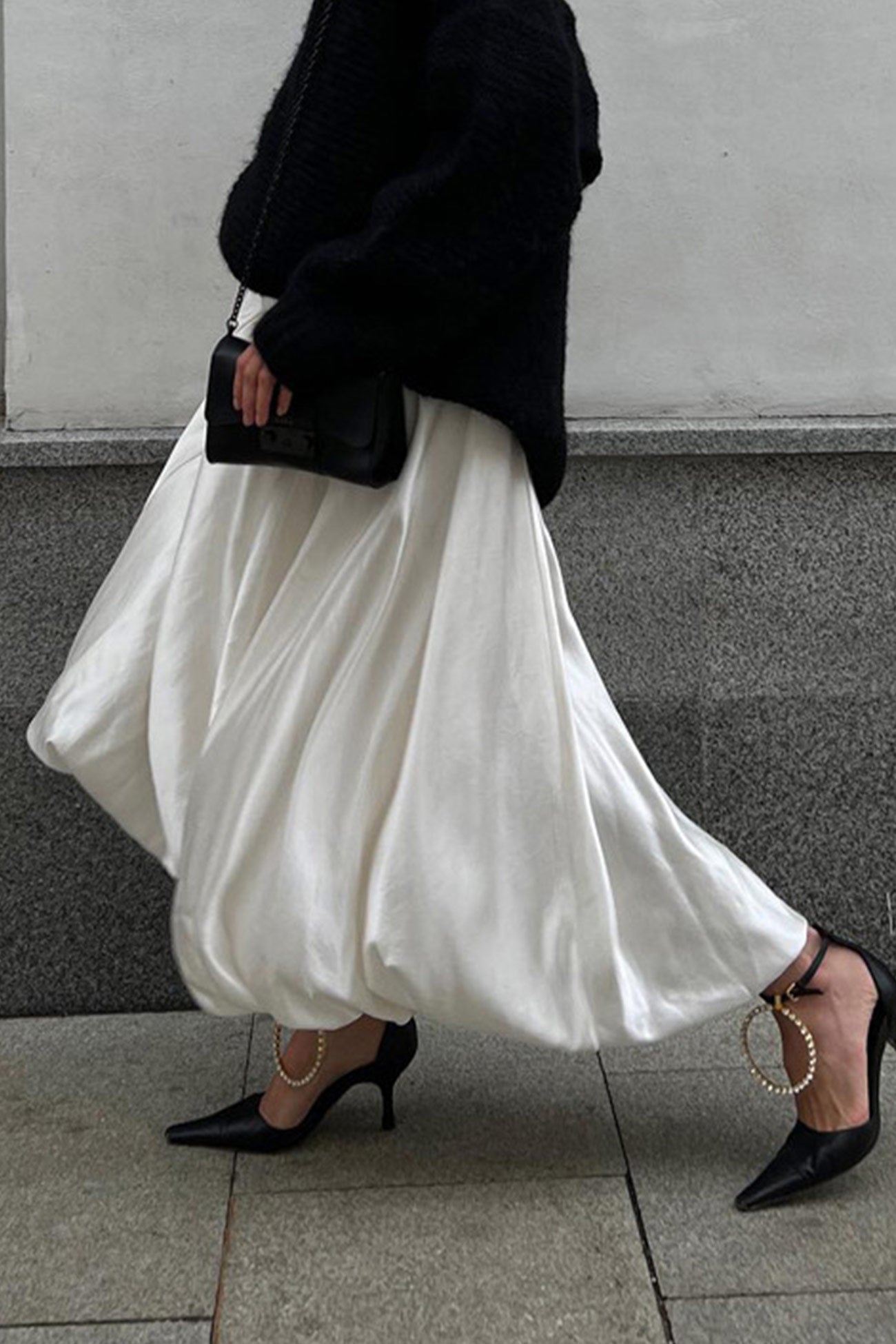 Solid High Waist Ballon Skirt