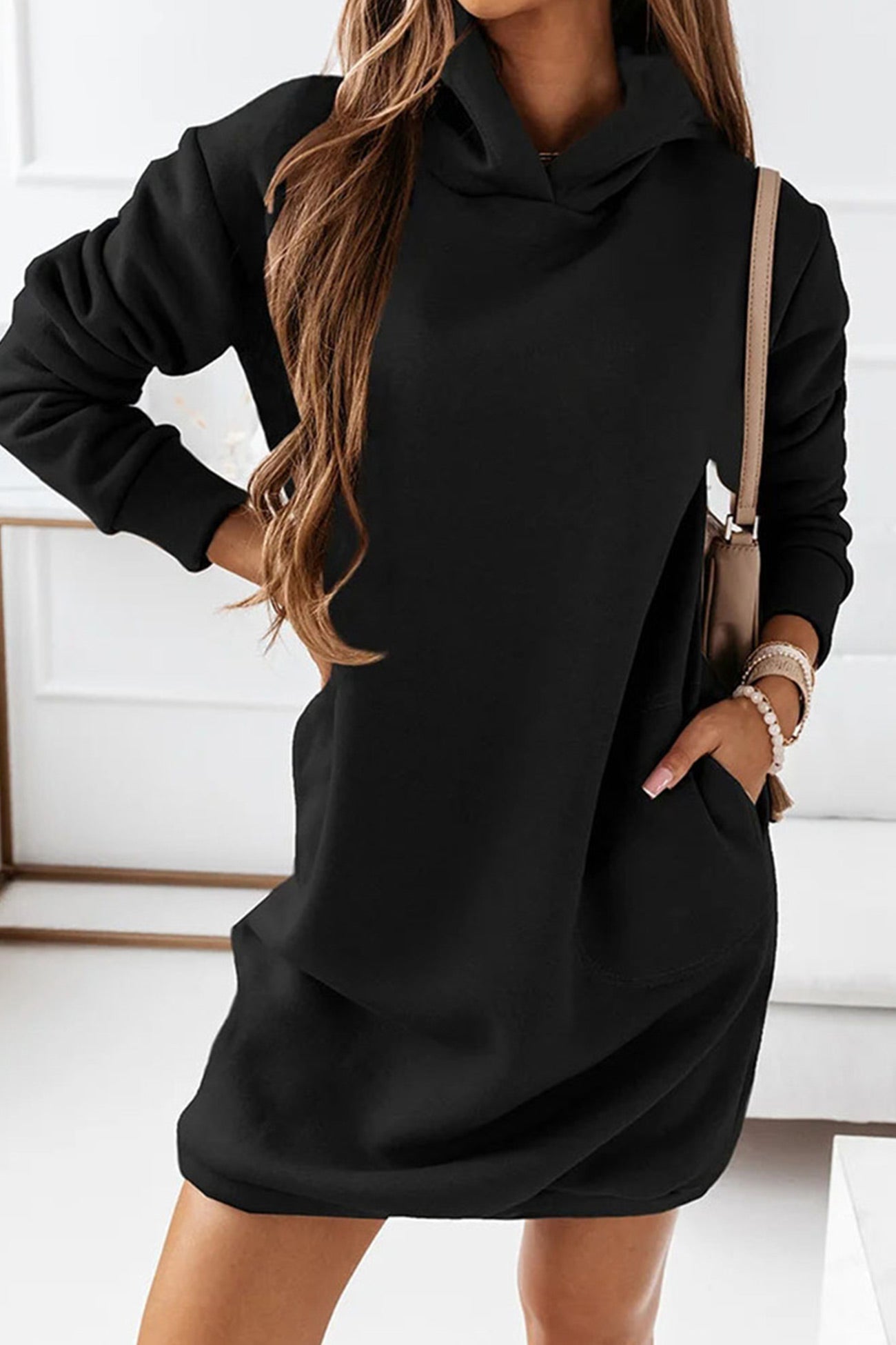 Solid Hooded Mini Dress