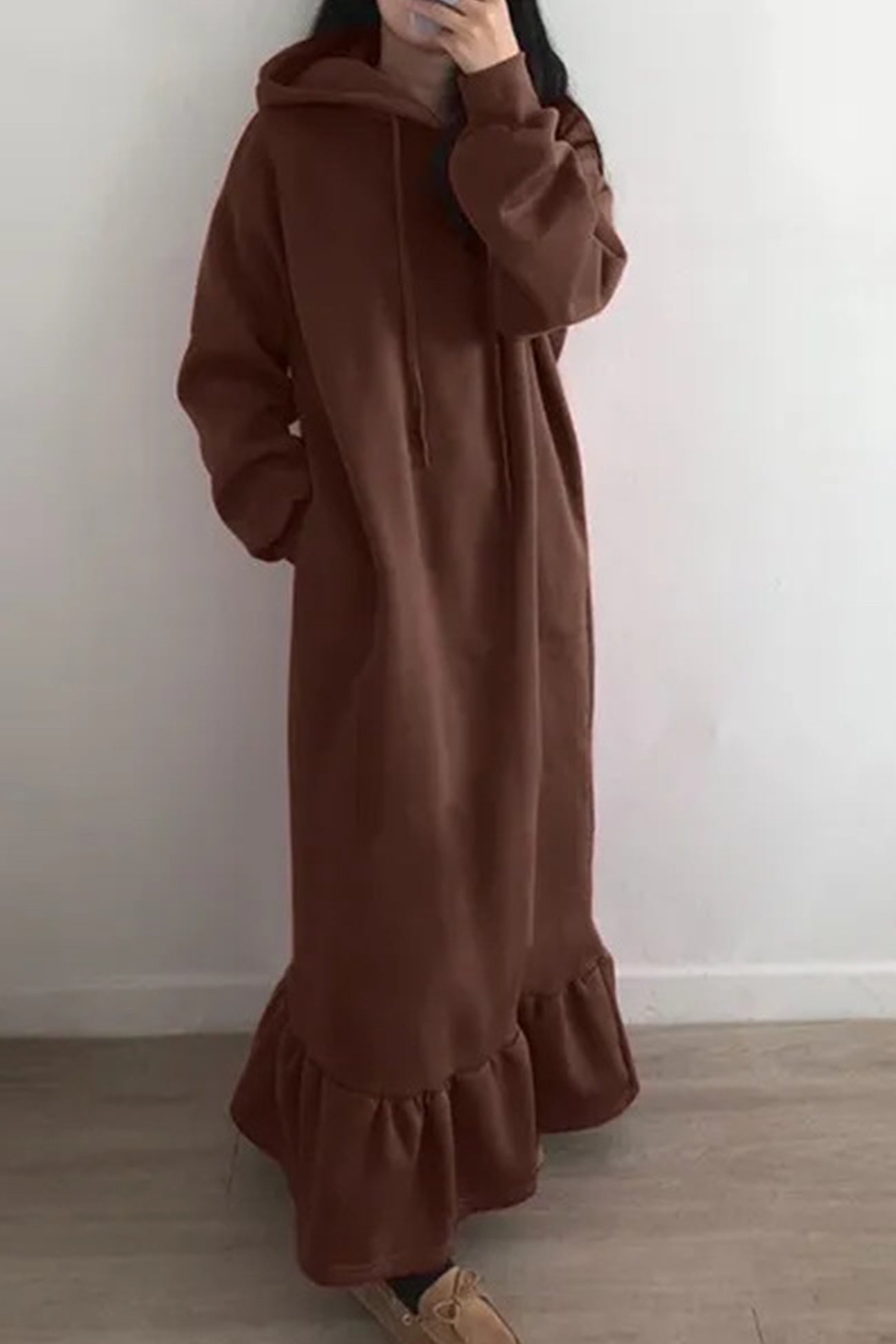 Solid Hoodie Fishtail Sweatshirt Dress