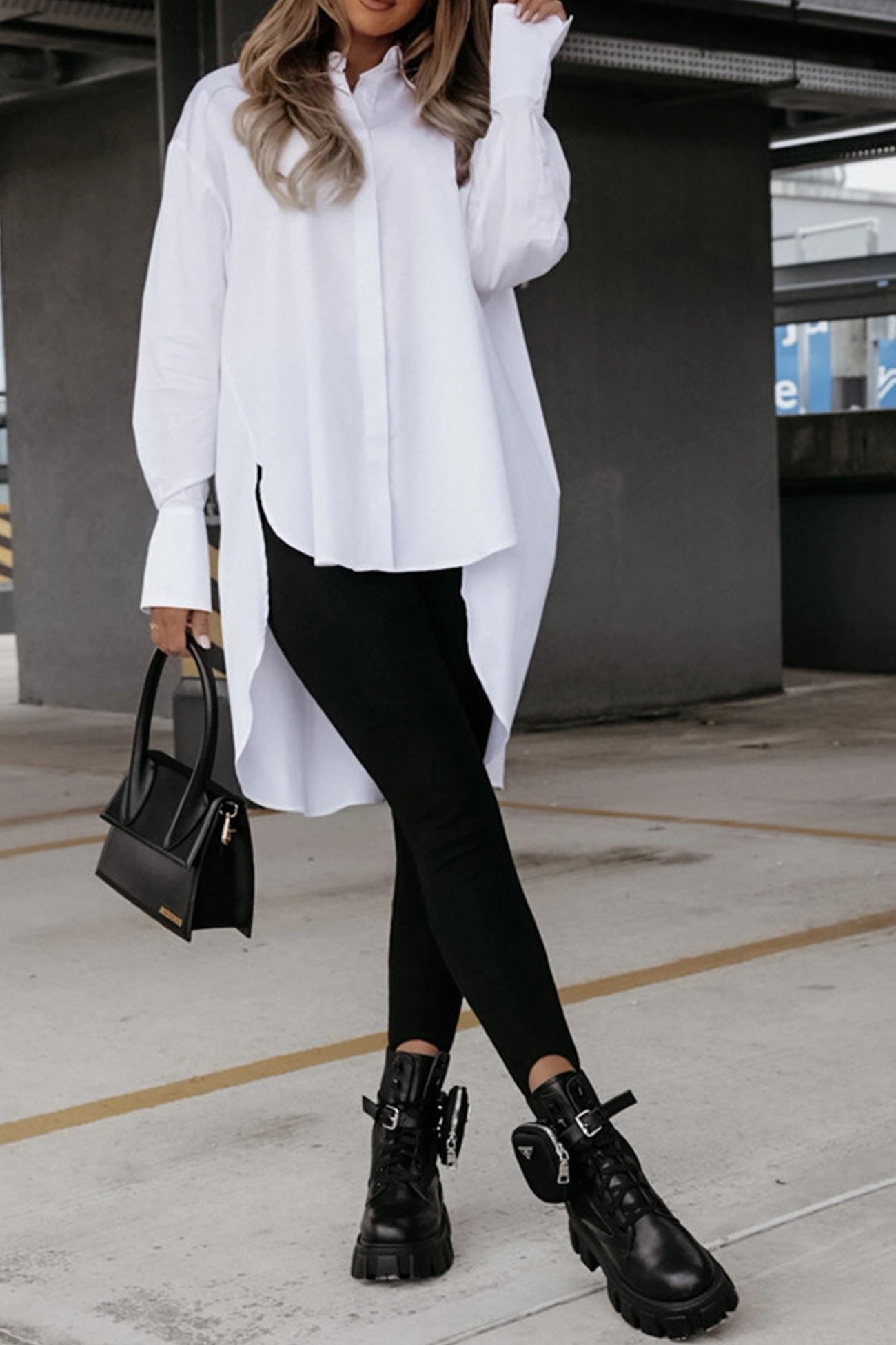 Solid Irregular Slit Hem Blouse