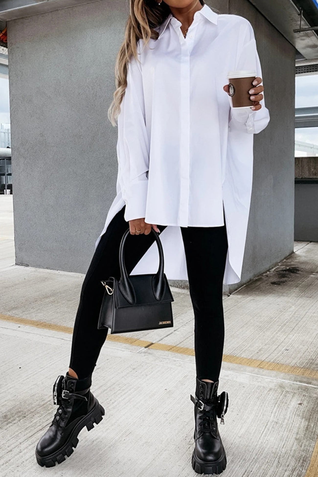 Solid Irregular Slit Hem Blouse