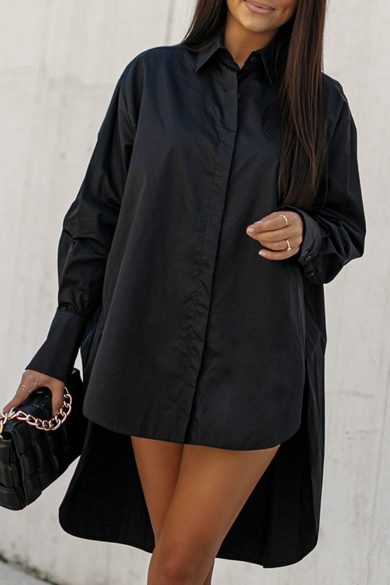 Solid Irregular Slit Hem Blouse