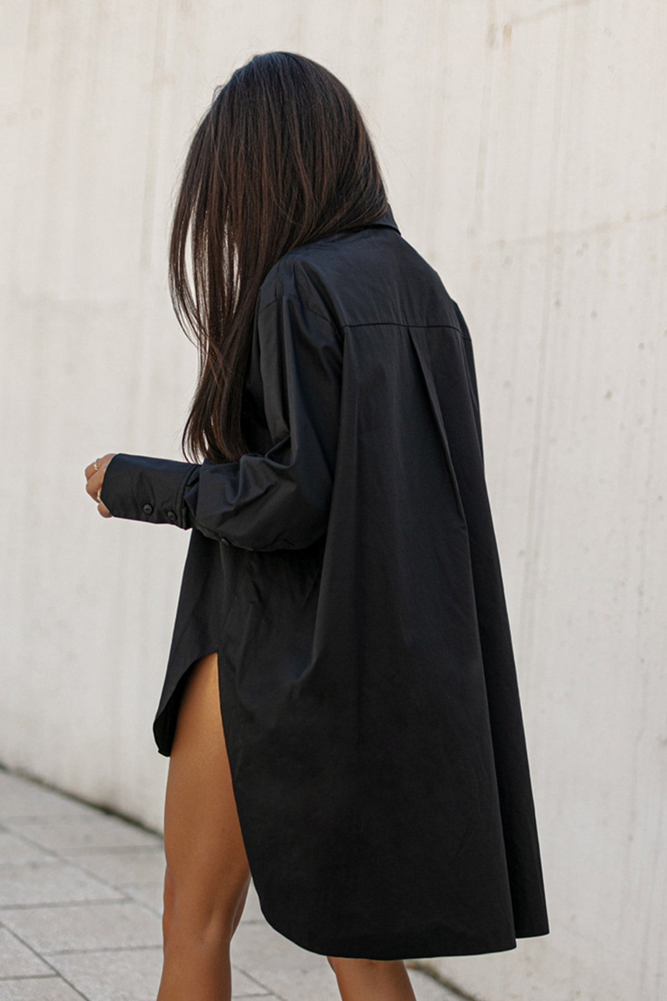 Solid Irregular Slit Hem Blouse