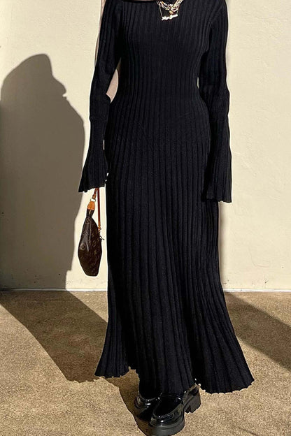 Solid Ribbed Knit Tie-waist Dress