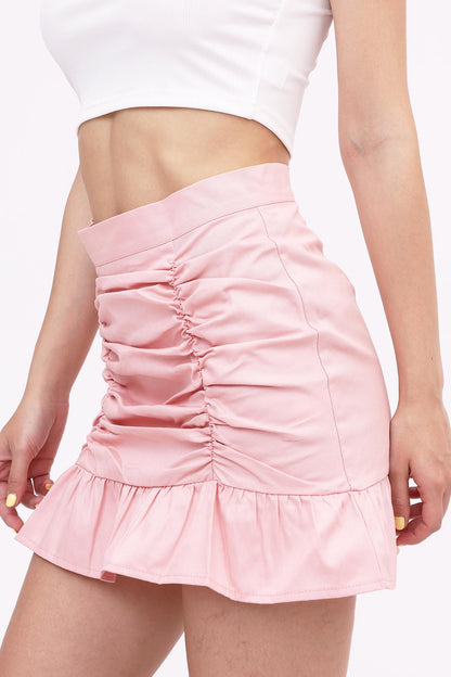 Solid Pleated Ruffled Skirt