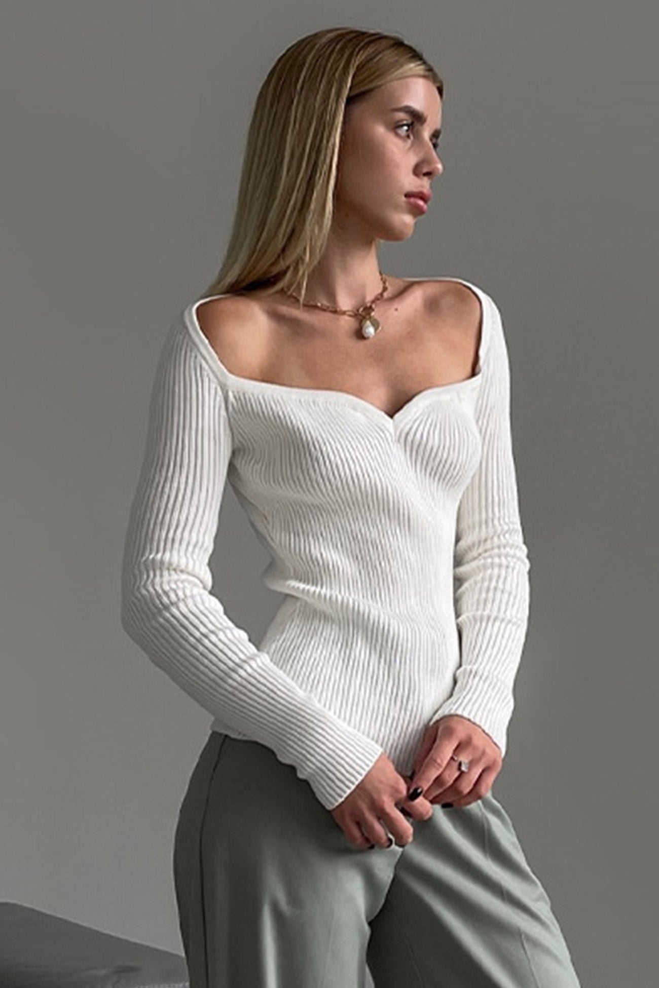 Square Neck Ribbed Knitted Tops