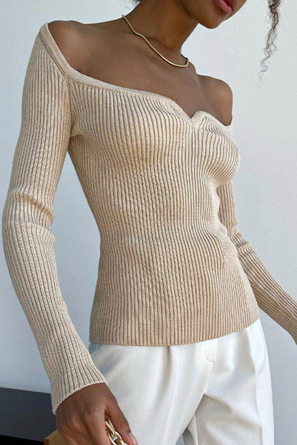 Square Neck Ribbed Knitted Tops