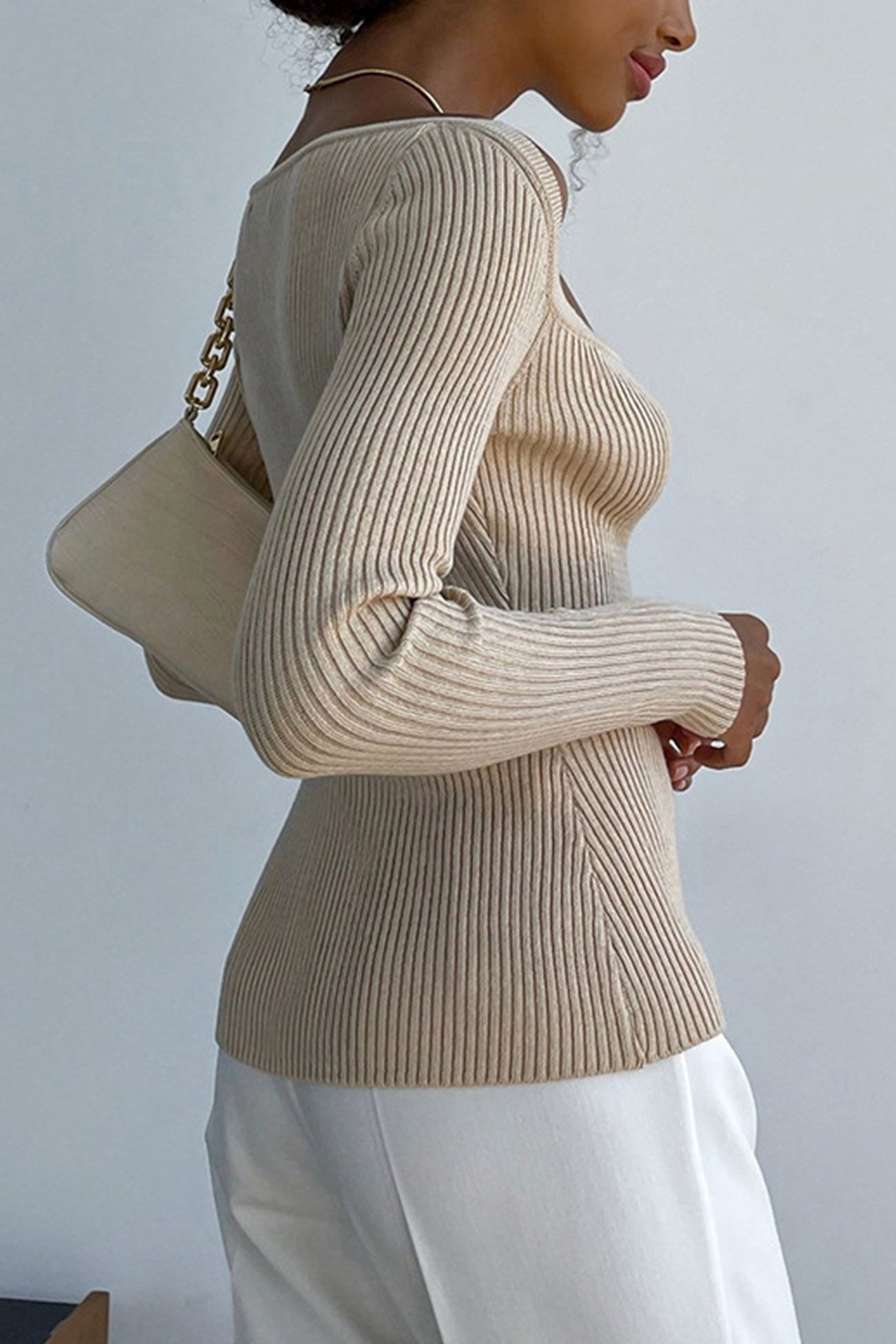 Square Neck Ribbed Knitted Tops