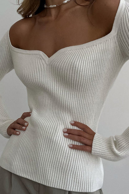 Square Neck Ribbed Knitted Tops