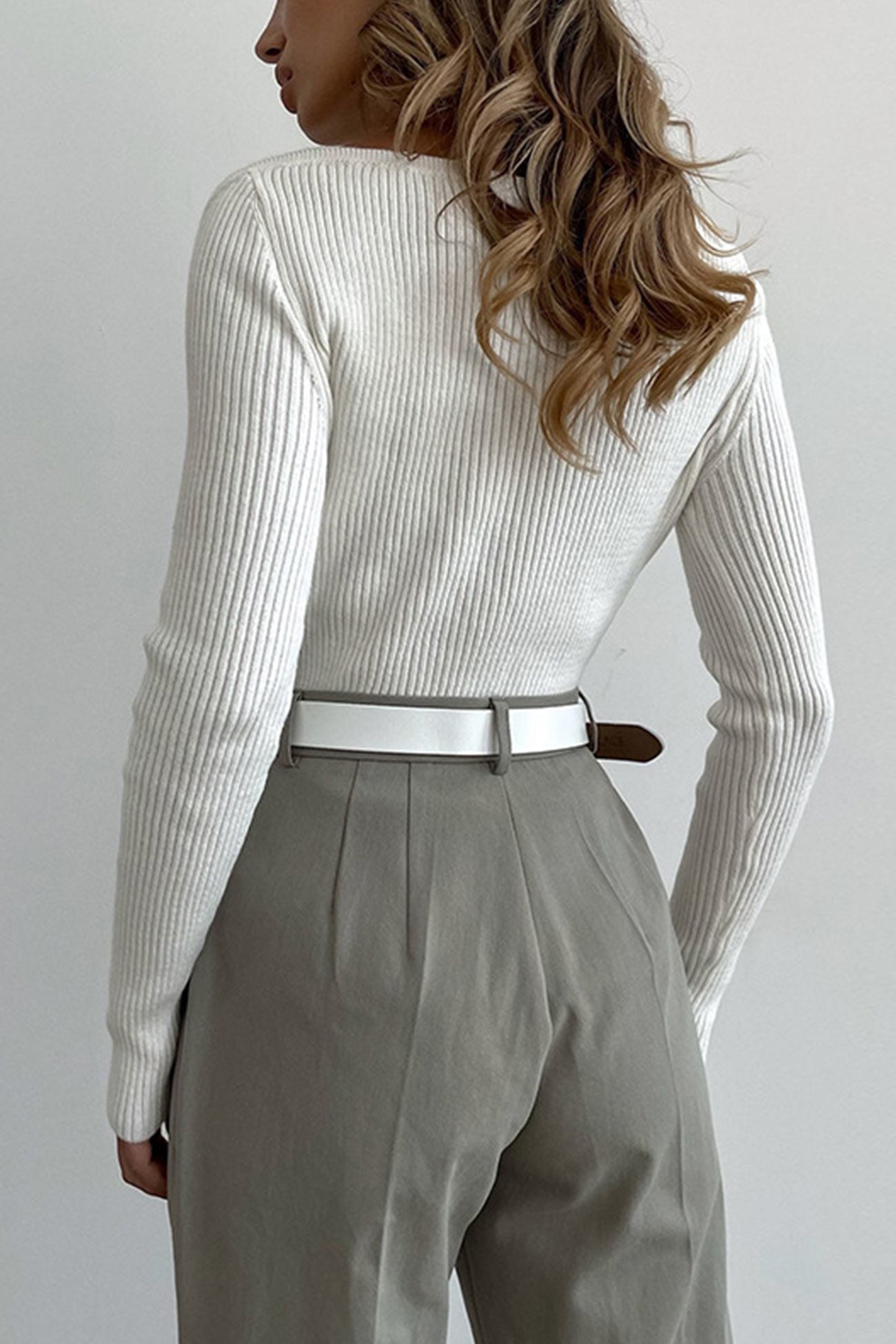 Square Neck Ribbed Knitted Tops