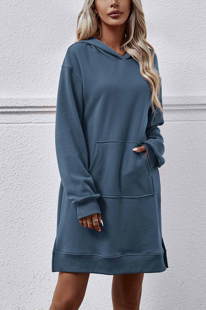 Pocket Slit Midi Hoodie Dress