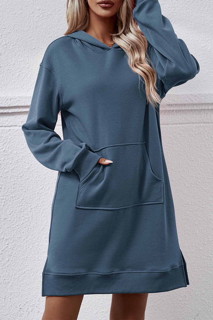 Pocket Slit Midi Hoodie Dress