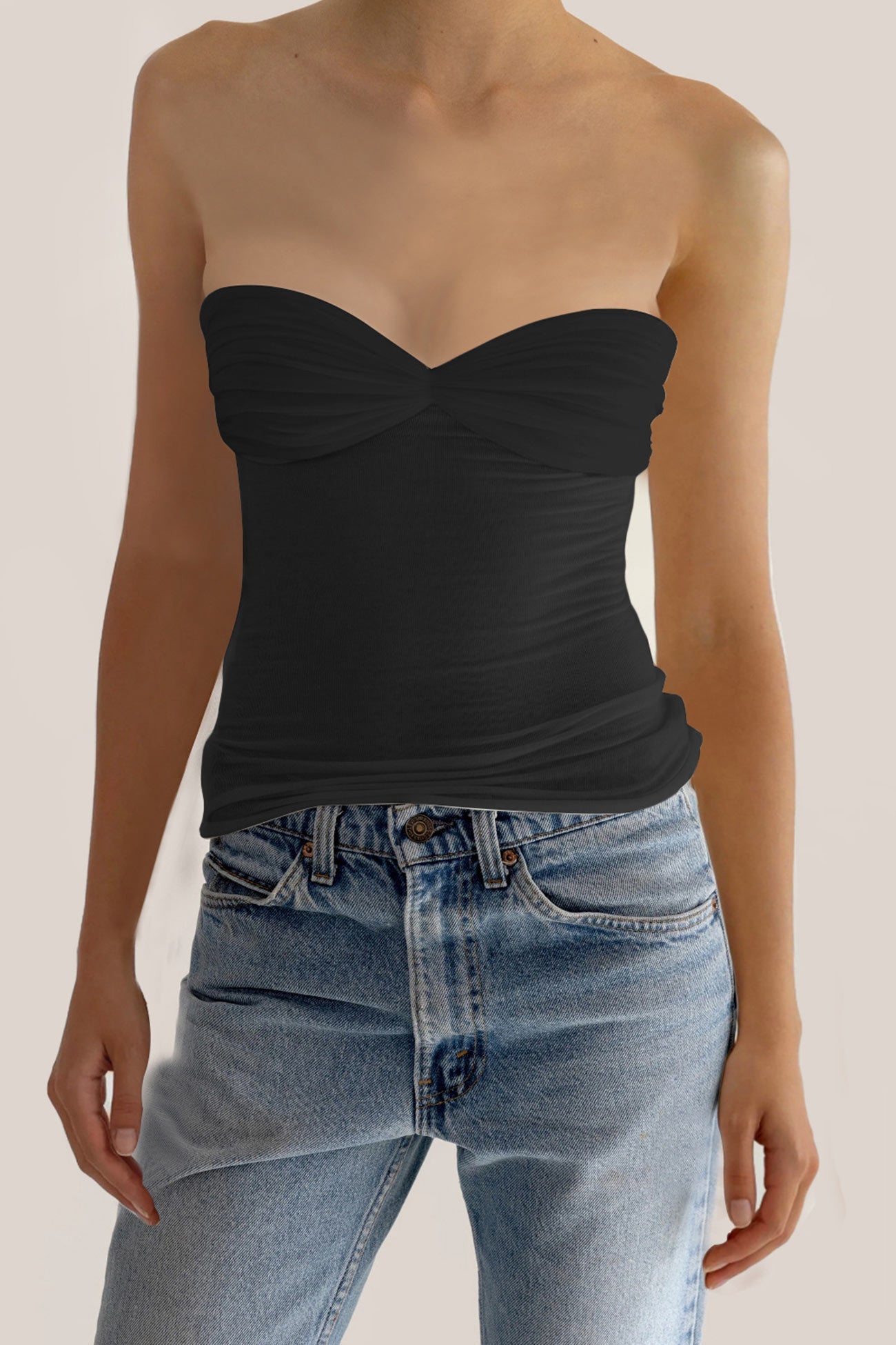 Strapless Mesh Shirring Tops