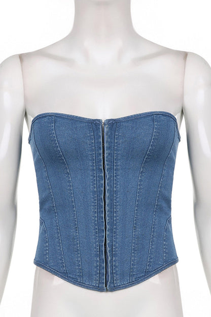 Strapless Tie Back Denim Crop Top