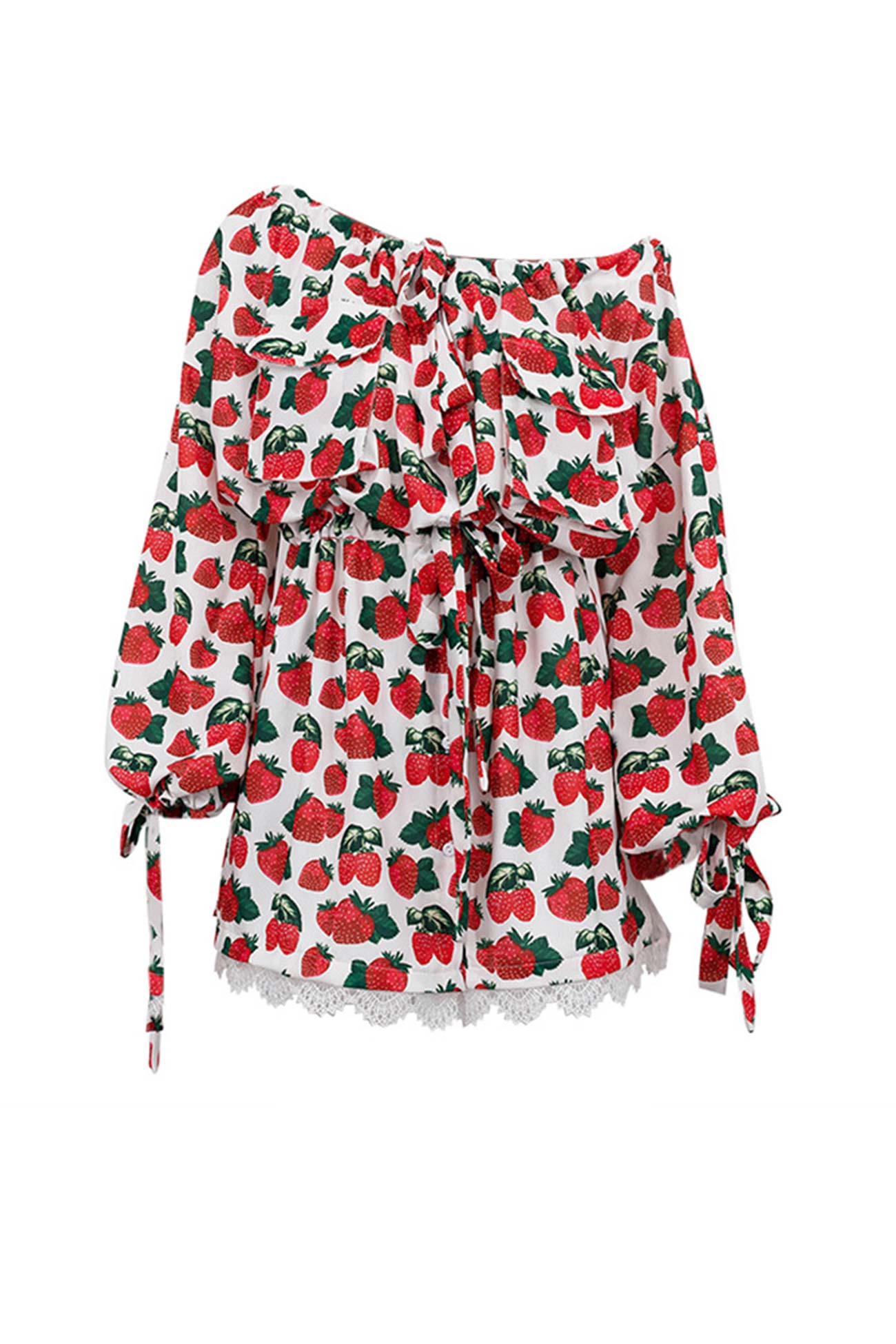 Strawberry Print Drop Shoulder Waisted Dress