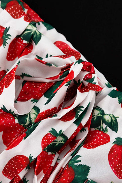 Strawberry Print Drop Shoulder Waisted Dress