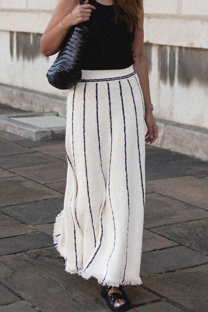 Striped Fringe Hem Knit Skirt