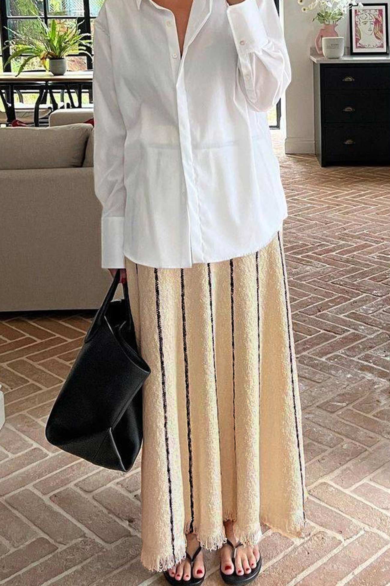 Striped Fringe Hem Knit Skirt