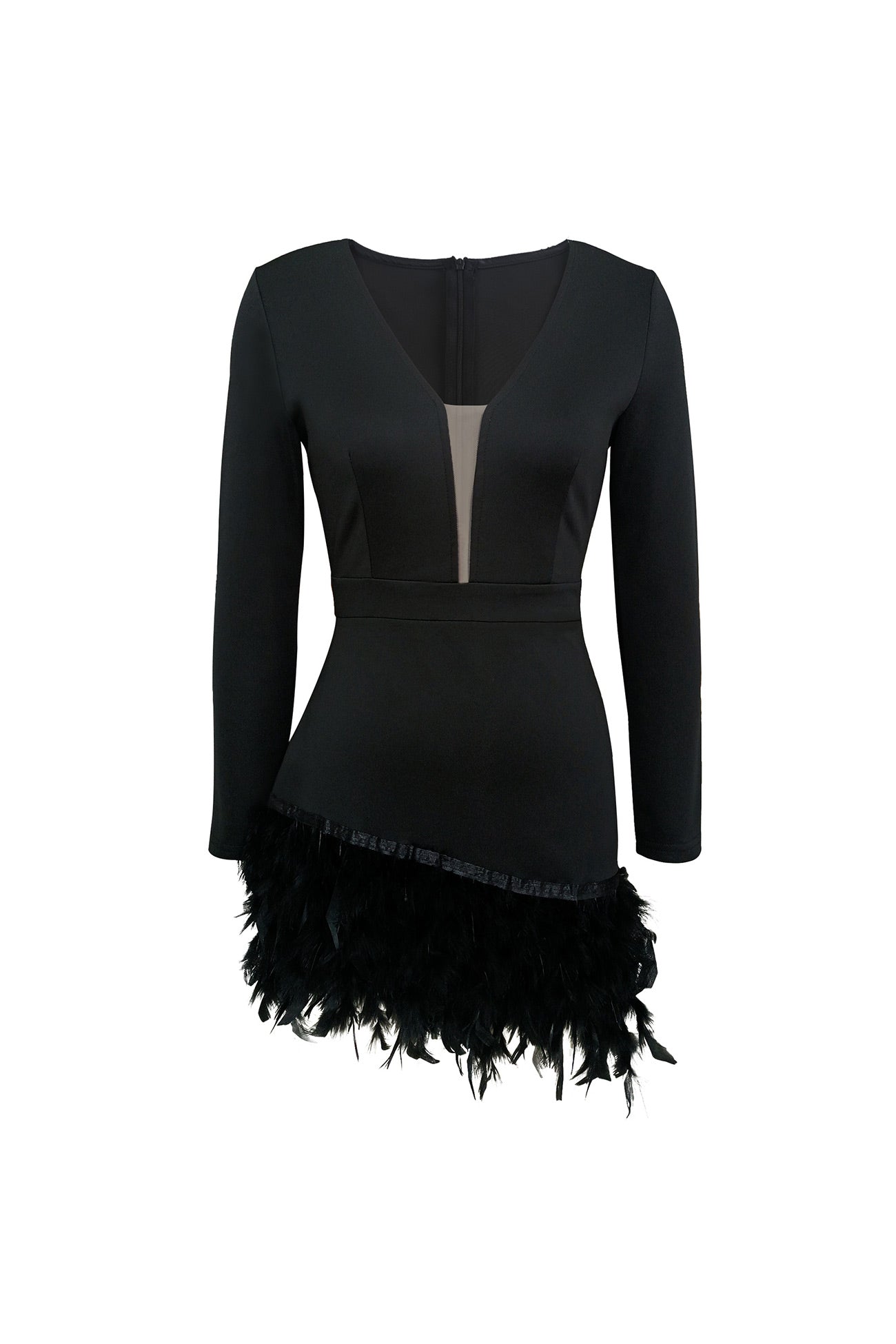 V Neck Feather Pack Hip Mini Dress