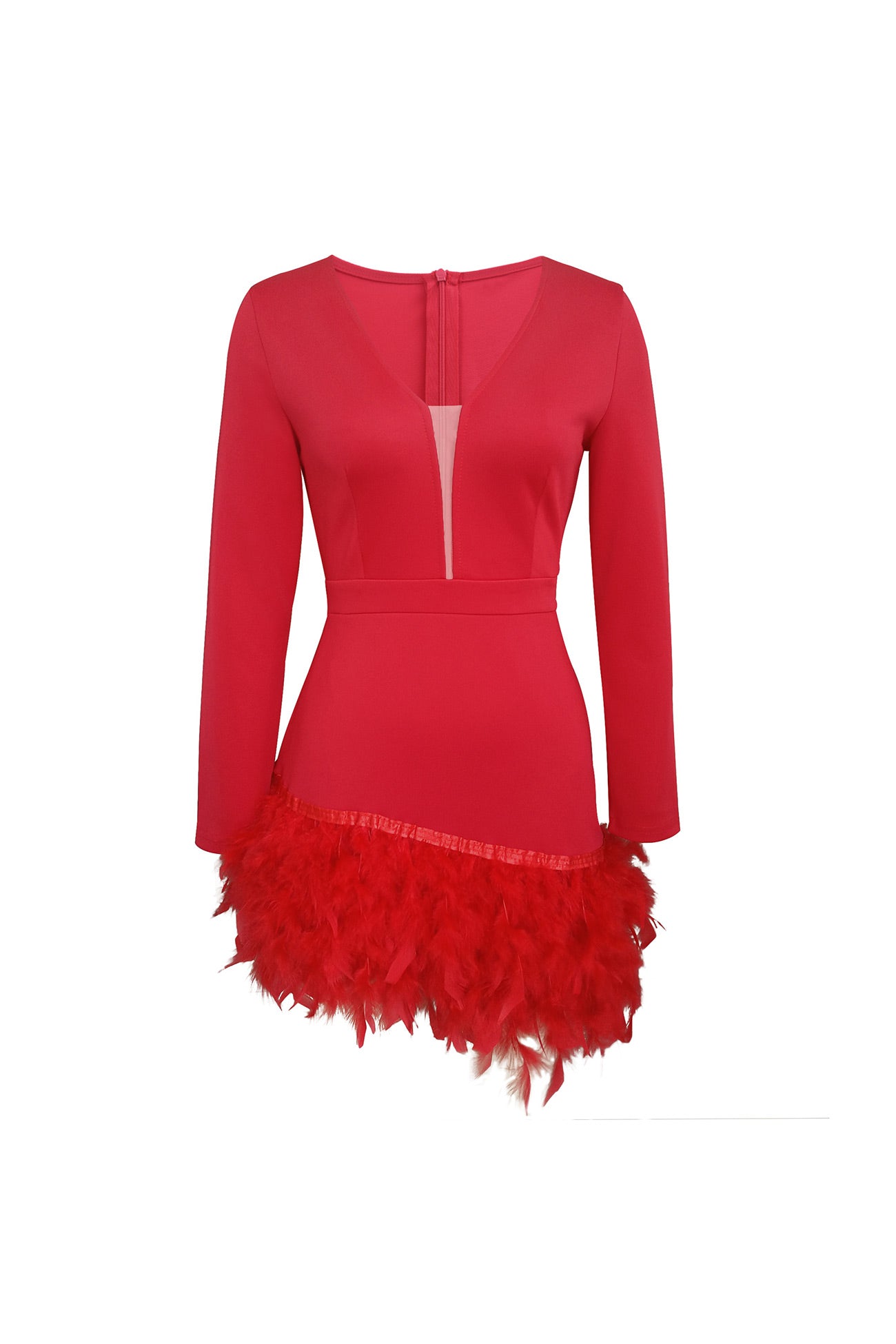 V Neck Feather Pack Hip Mini Dress