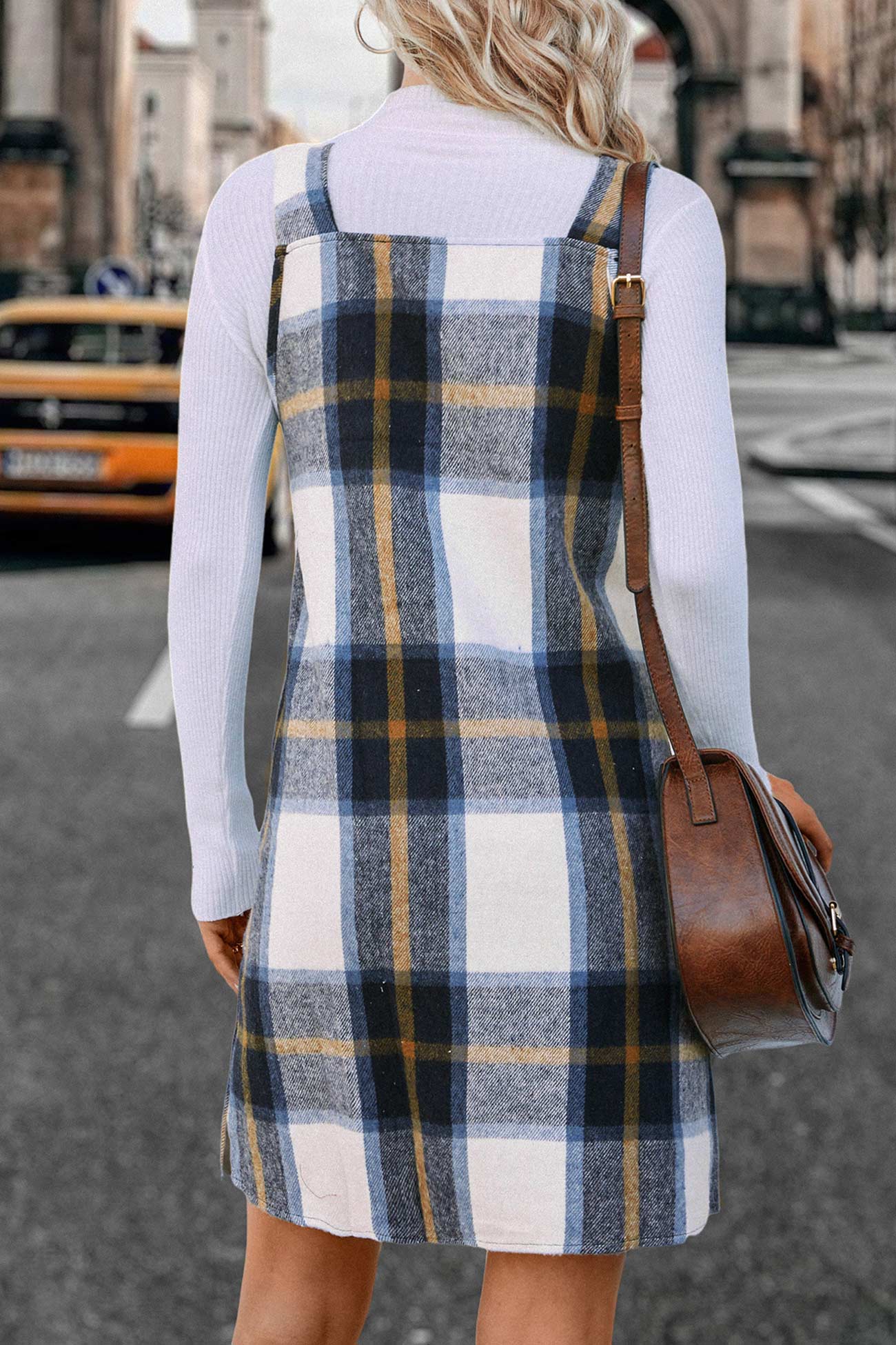 V Neck Plaid Tank Dress