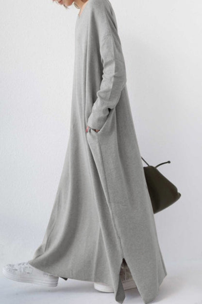 V Neck Slit Hem Sweatshirt Dress