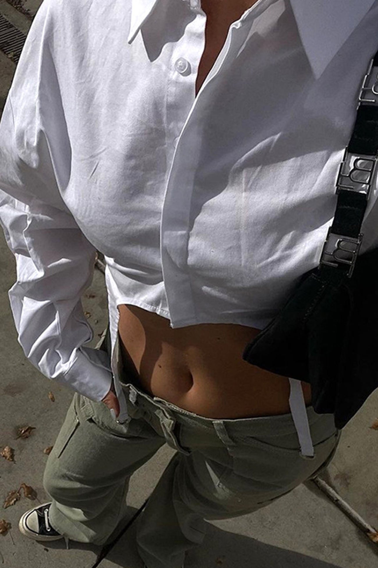 White Irregular Cropped Shirt