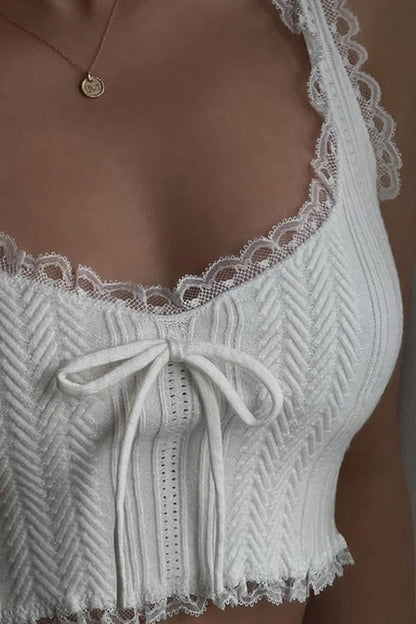 White Lacework Scoop Neck Tank Top