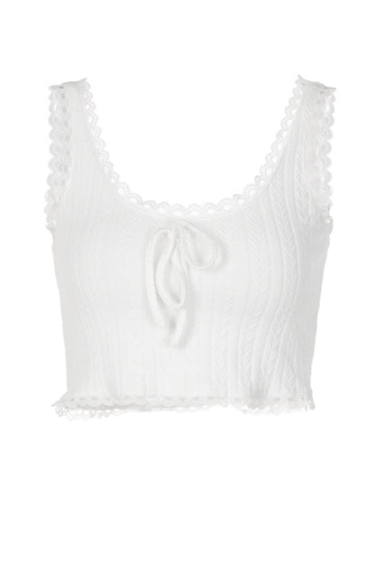 White Lacework Scoop Neck Tank Top