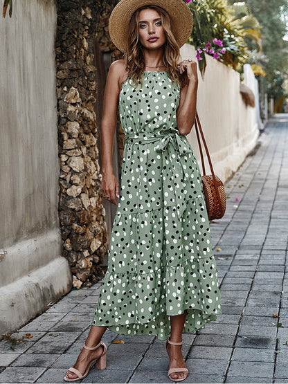 Priscilla Summer Polka-Dot Long Dress