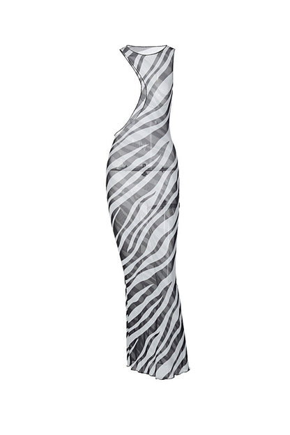 Zebra Print Irregular Cutout Cover-up Dress