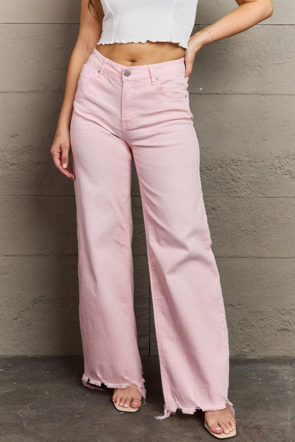 RISEN Raelene Full Size High Waist Wide Leg Jeans in Light Pink Blush Pink BFCM - Up to 25 Percent Off Black Friday bottoms clothes Jeans pants pink jeans RISEN Ship from USA trend trendy Women's Bottoms