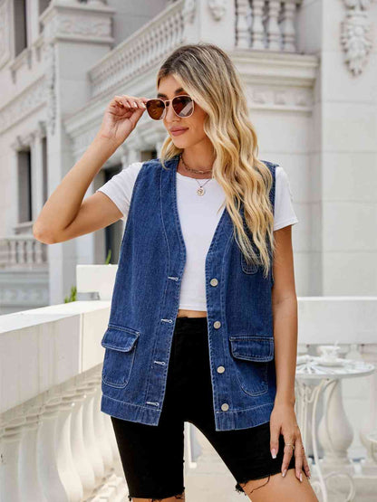 Button Down Denim Vest Medium cardigan cardigans clothes Denim Jacket Manny Ship From Overseas Shipping Delay 10/01/2023 - 10/03/2023 vest vests