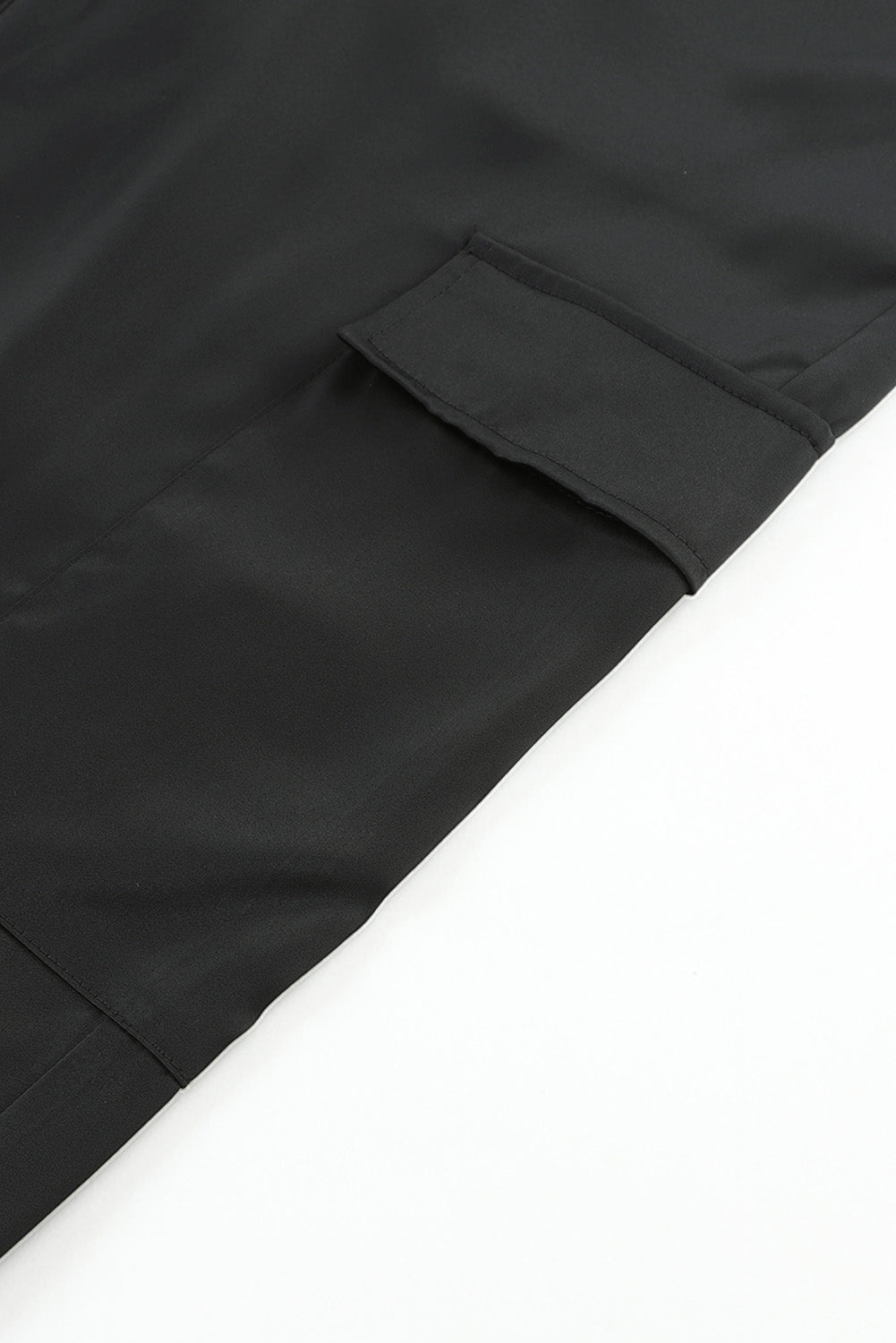 Black Satin Pocketed Drawstring Elastic Waist Pants