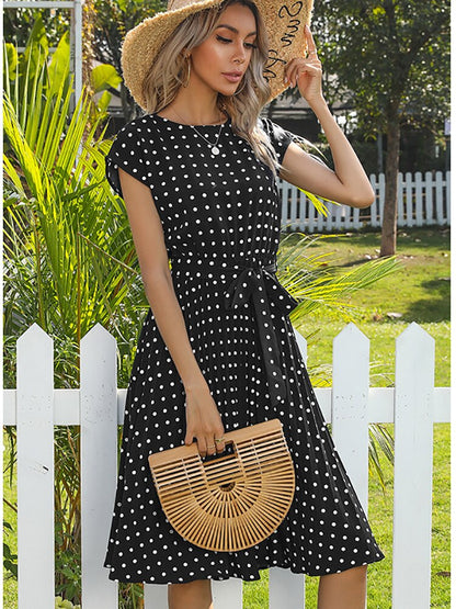 Jessie Summer Polka Dot Short Sleeve Midi Dress