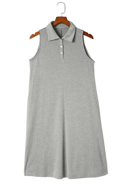 Gray Button Collared Sleeveless Polo Dress