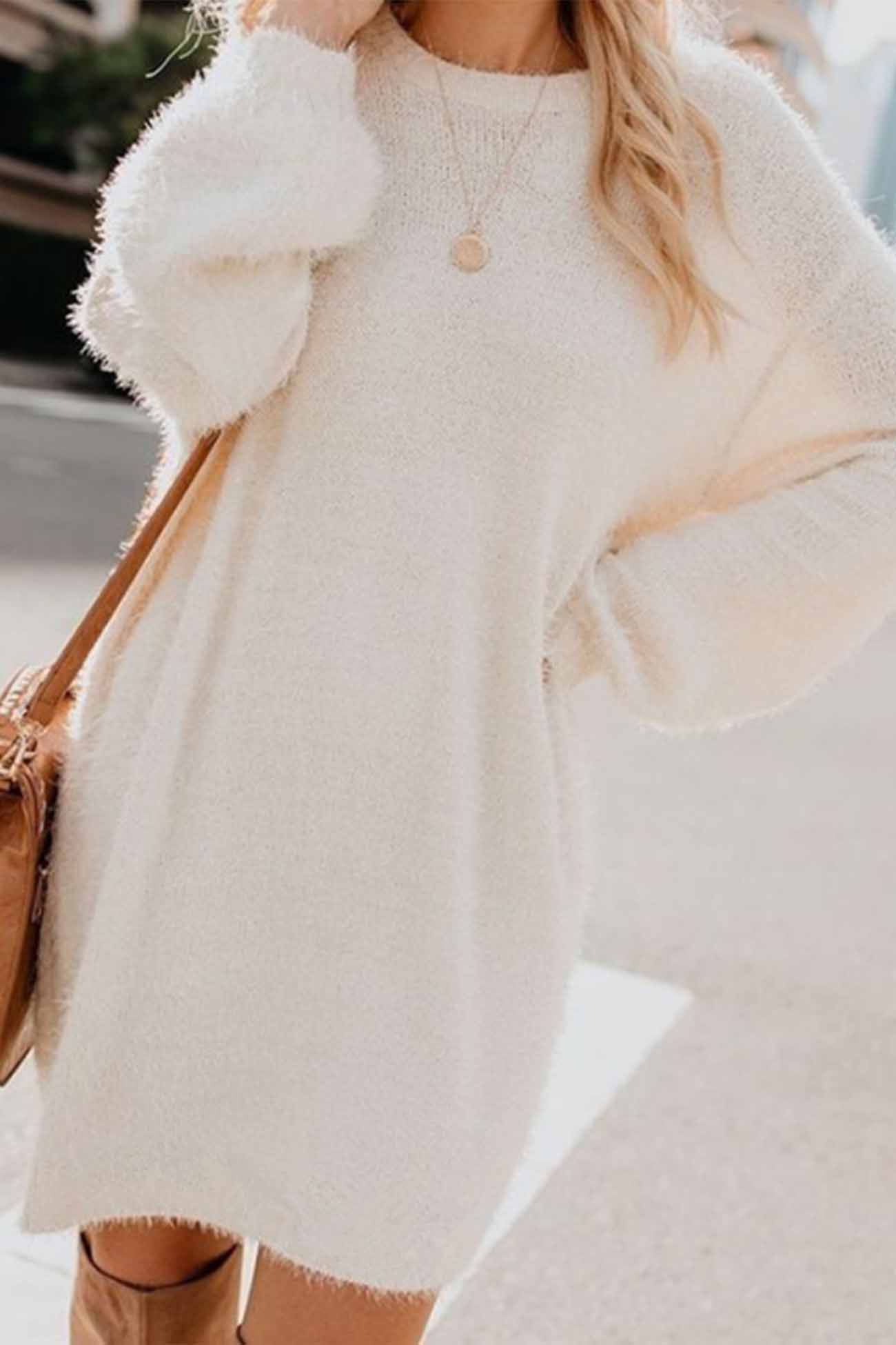 Long Sleeve Crew Neck Plush Dress