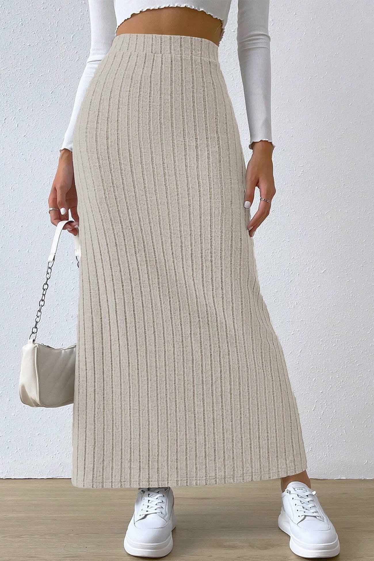 Solid Color Slit Knitted Skirt