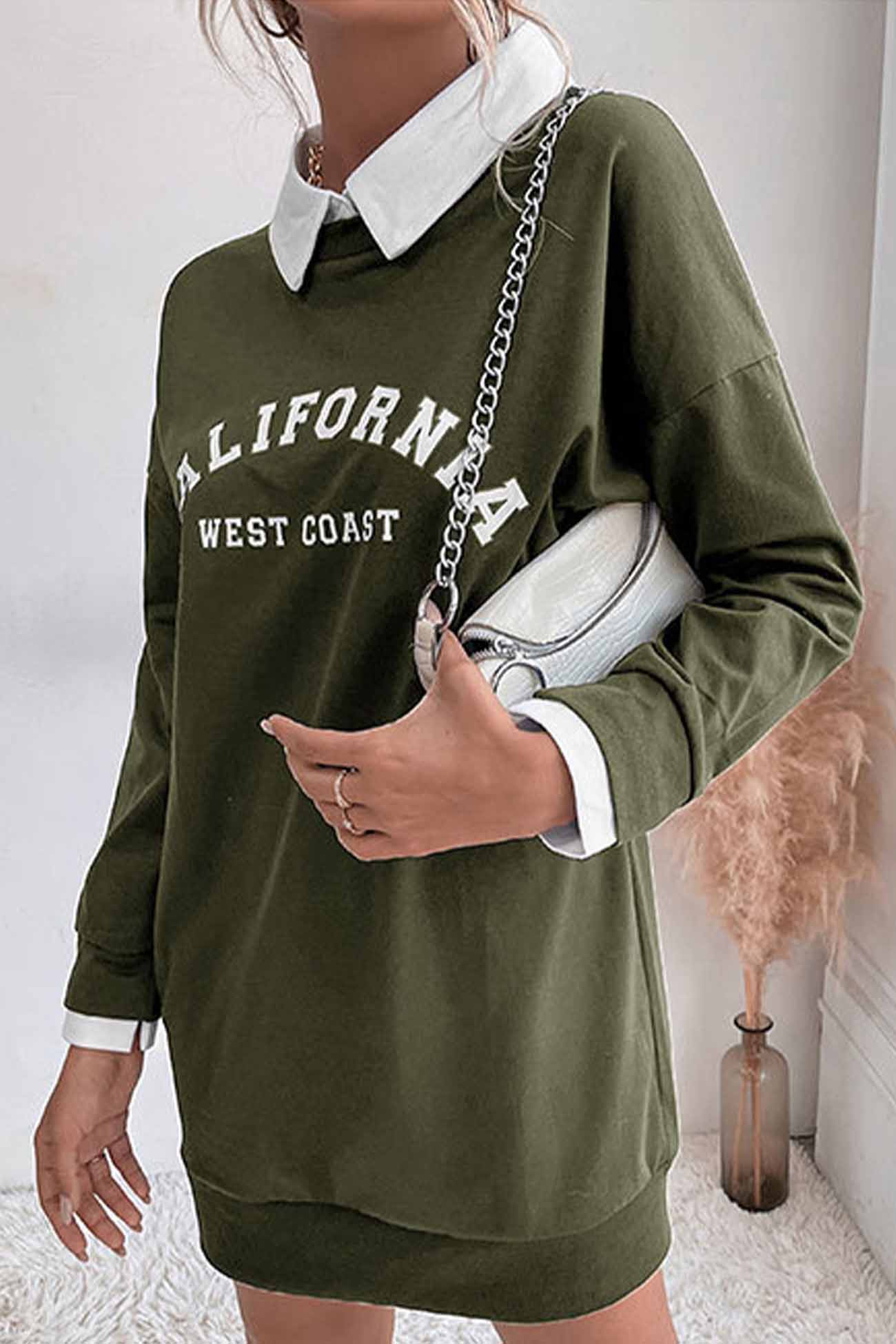 Lapel Patchwork Sweatshirt Dress