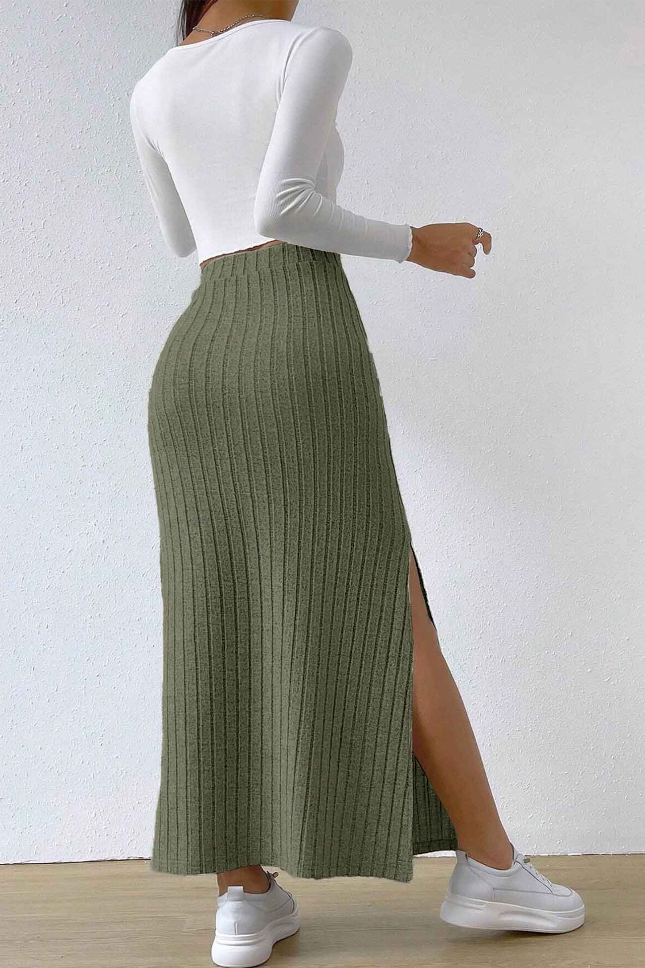 Solid Color Slit Knitted Skirt