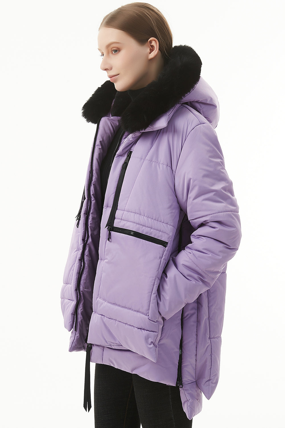 Wisteria Plush Linen Zip Up Hooded Puffer Coat