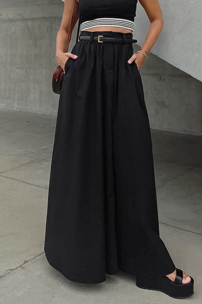 Solid Color High Waist A-Line Maxi Skirt