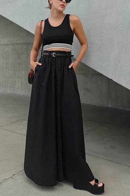 Solid Color High Waist A-Line Maxi Skirt