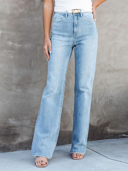 Washed Straight Leg Jeans Misty Blue bottoms clothes denim Jeans pants Ship From Overseas Shipping Delay 09/29/2023 - 10/02/2023 Women's Bottoms X@Y@K