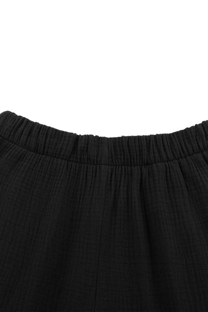 Black Textured High Waist Ruffled Bell Bottom Pants