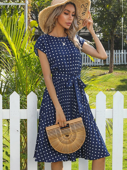 Jessie Summer Polka Dot Short Sleeve Midi Dress