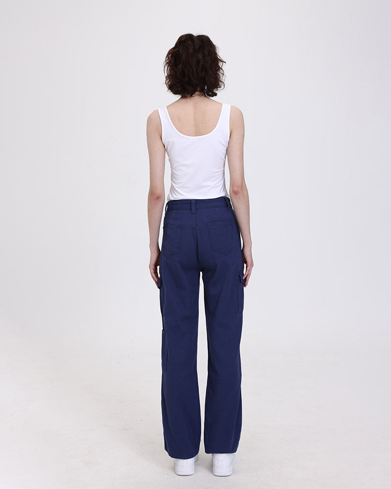 Blue Straight Cut High Pocket Jeans