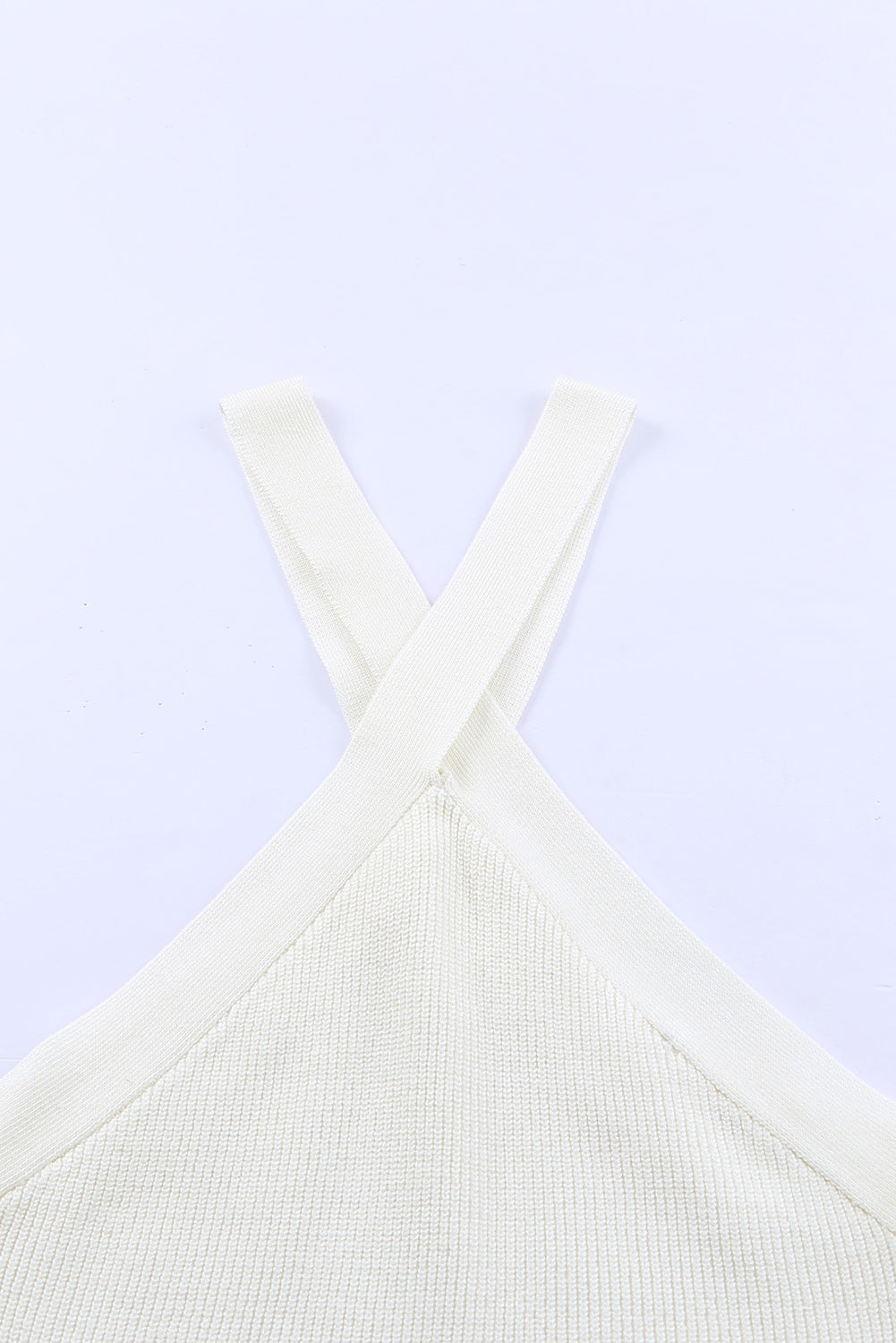 White Ribbed Knit Criss Cross Halter Neck Tank Top